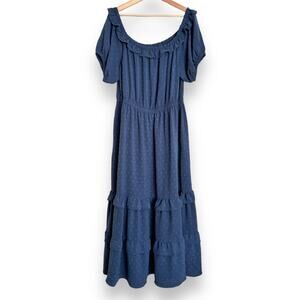 Lane Bryant Navy Blue Swiss Dot Puff Sleeve Tiered Peasant Maxi Dress Women's 20